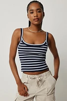 Ardene Basic Ribbed Scoop Neck Tank Top in Dark Blue | Size | Cotton/Elastane | Eco-Conscious