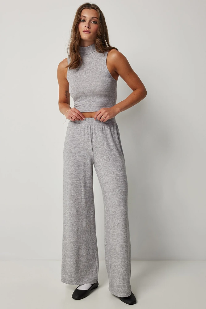 Ardene Brushed Wide leg Pants in Grey | Size | Polyester/Rayon/Elastane