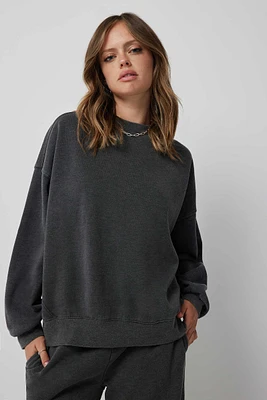Ardene Washed Crew Neck Sweatshirt in | Size | Polyester/Cotton