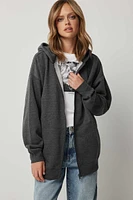 Ardene Oversized Zip-Up Hoodie in Dark Grey | Size | Polyester/Cotton | Fleece-Lined