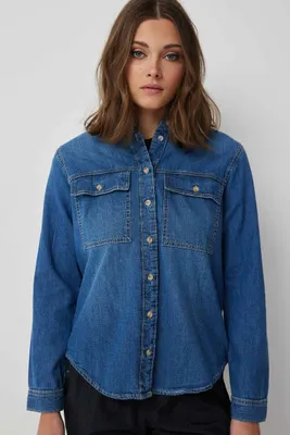 Ardene Classic Denim Shirt in Blue | Size | 100% Cotton