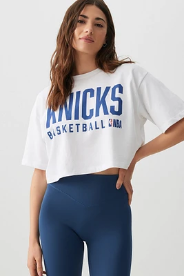 Ardene Knicks Crop Boxy T-Shirt in White | Size | Cotton | Eco-Conscious