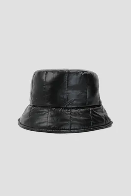 Ardene Shiny Puffer Bucket Hat in Black | Polyester
