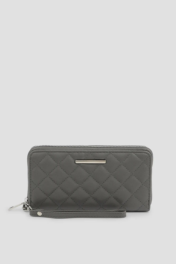 Ardene Quilted Accordion Wallet in Dark Grey | 100% Recycled Polyester/Faux Leather | Eco-Conscious