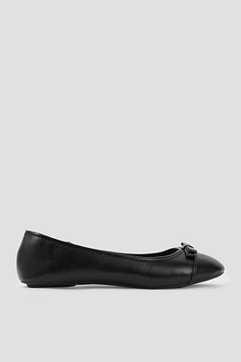 Ardene Ballet Flats with Bow in Black | Size | Faux Leather