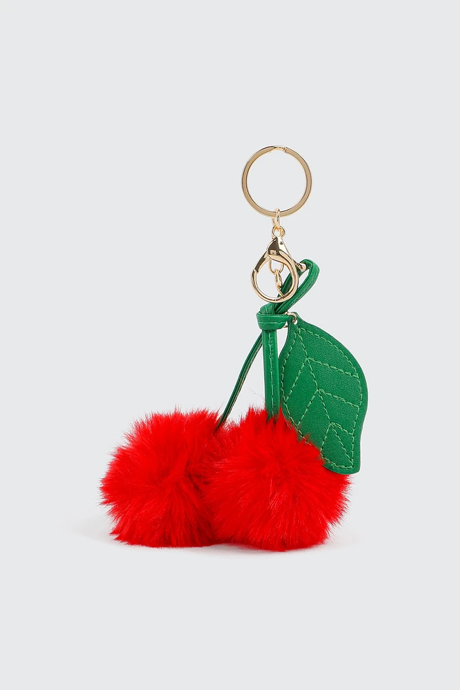 Ardene Plush Cherry Keychain in Red