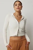 Ardene Two Way Zip Hooded Sweater in White | Size | Polyester/Rayon/Nylon