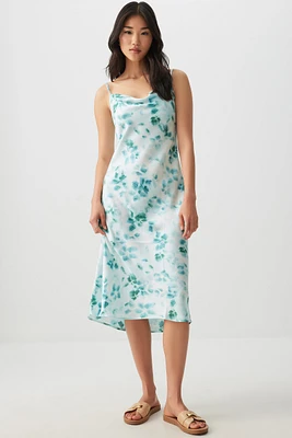 Ardene Printed Satin Slip Dress in Medium Green | Size | Polyester