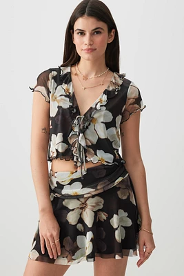 Ardene Flowy Mesh Mini Skirt in Black | Size | Polyester/Spandex