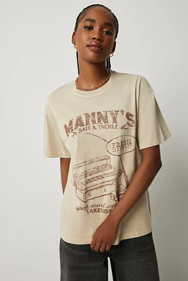 Ardene Oversized Graphic T-Shirt in Beige | Size | 100% Cotton