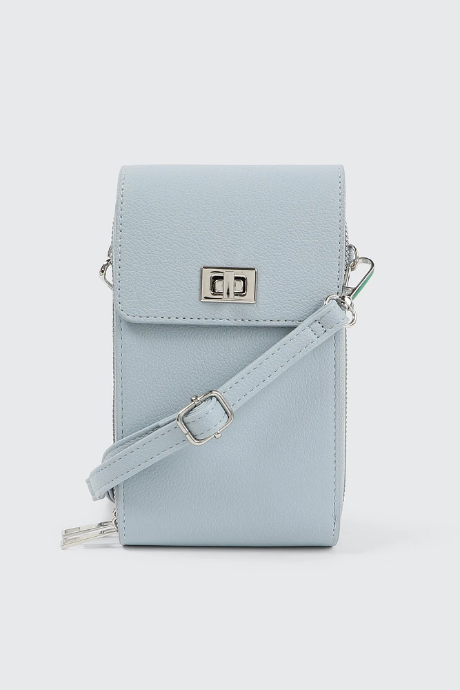 Ardene Faux Leather Phone Bag in Light Blue | 100% Recycled Polyester/Faux Leather | Eco-Conscious