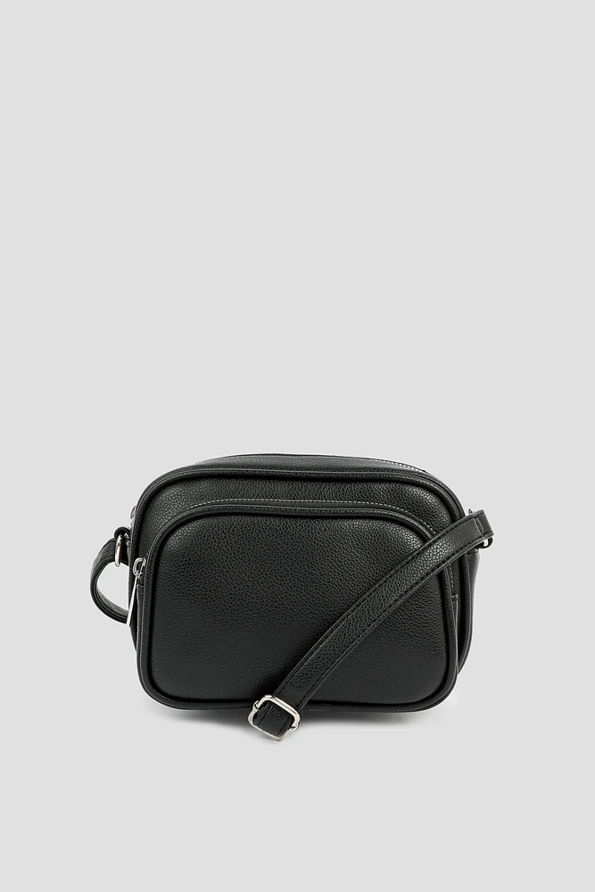 Ardene Two-Compartment Crossbody Bag in Black | Faux Leather/Polyester