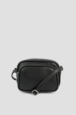 Ardene Two-Compartment Crossbody Bag in Black | Faux Leather/Polyester