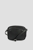 Ardene Two-Compartment Crossbody Bag in Black | Faux Leather/Polyester