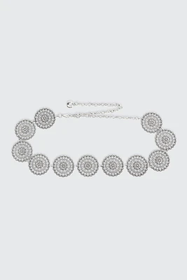 Ardene Floral Medallion Chain Belt in Silver