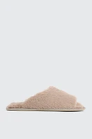Ardene Faux Fur Slippers in Beige | Size