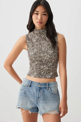 Ardene Basic High Neck Tank Top in Brown | Size | Cotton/Elastane | Eco-Conscious