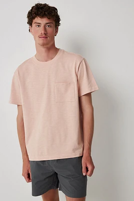 Ardene Man Solid Crew Neck T-Shirt with Pocket For Men in Light Pink | Size | 100% Cotton