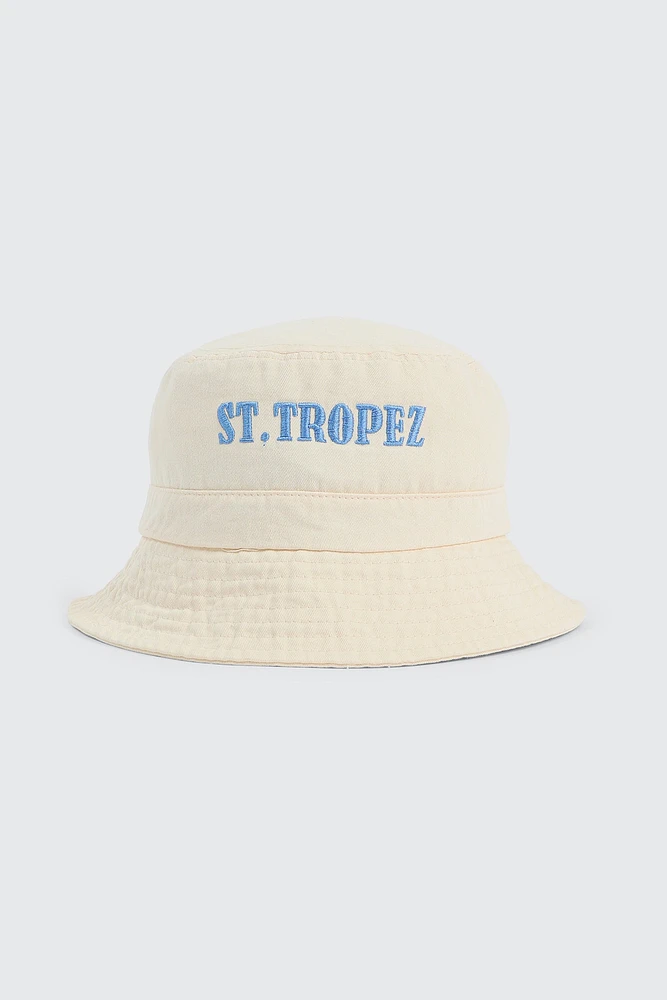 Ardene Saint Tropez Bucket Hat in White | 100% Cotton