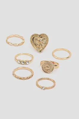 Ardene 7-Pack Angel & Stone Rings in Gold | Size