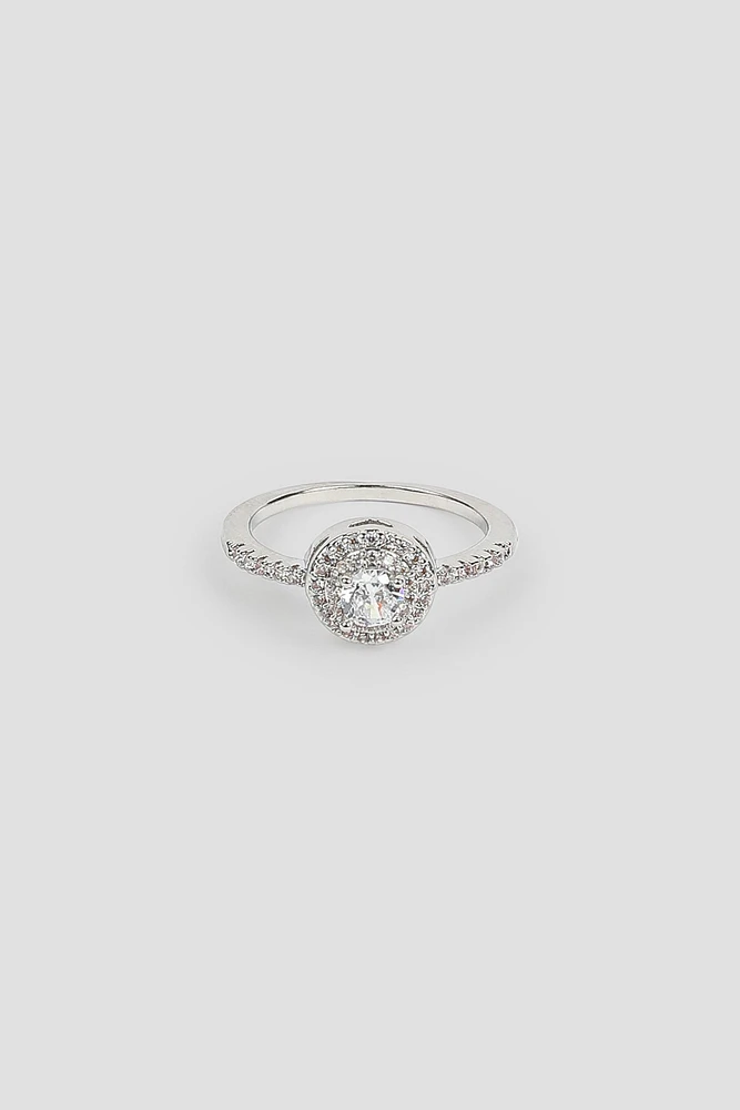 Ardene 14K White Gold Plated Solitaire Ring in Silver | Size Small