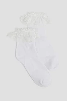 Ardene Kids Lace Trim Demi Crew Socks in White | Polyester/Spandex