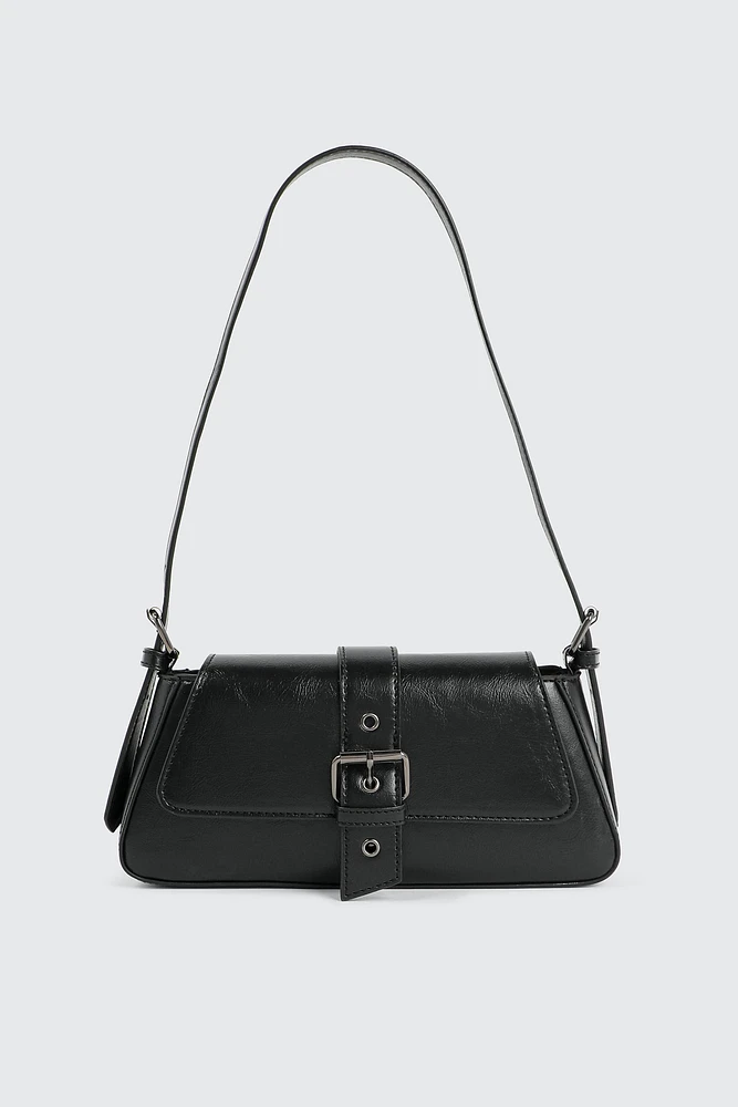 Ardene Shoulder Bag with Buckle in Black | 100% Recycled Polyester/Faux Leather | Eco-Conscious
