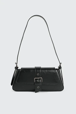 Ardene Shoulder Bag with Buckle in Black | 100% Recycled Polyester/Faux Leather | Eco-Conscious