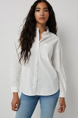 Ardene Oversized Button Up Shirt in White | Size | 100% Cotton