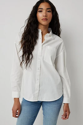 Ardene Oversized Button Up Shirt in White | Size Large | 100% Cotton