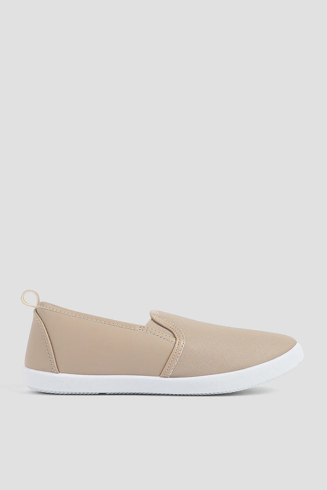 Ardene Textured Slip On Sneakers in Beige | Size | Faux Leather | Eco-Conscious