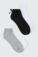 Ardene 4-Pack Lettuce Edge Ankle Socks in Grey | Polyester/Spandex