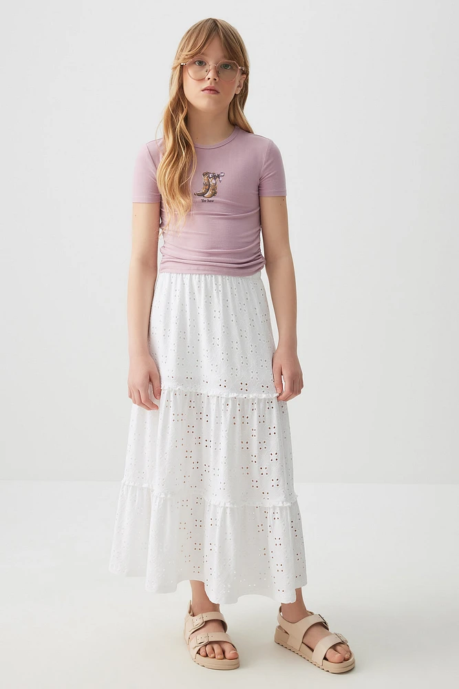 Ardene Kids White Eyelet Tiered Maxi Skirt | Size | 100% Cotton/Polyester