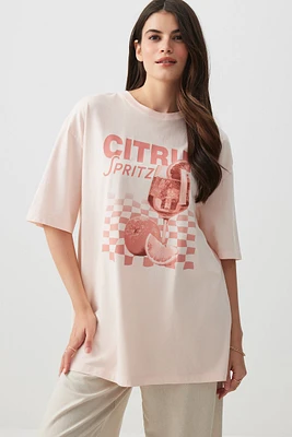 Ardene Oversized Graphic T-Shirt in Light | Size | 100% Cotton