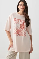 Ardene Oversized Graphic T-Shirt in Light | Size | 100% Cotton
