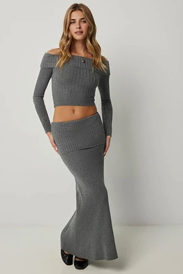 Ardene Foldover Maxi Sweater Skirt in Dark Grey | Size | Polyester/Nylon