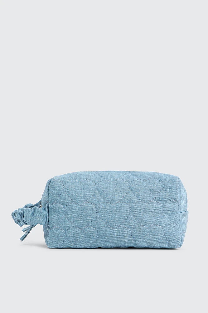 Ardene Kids Topstitched Heart Makeup Bag in Medium Blue | 100% Cotton/Polyester