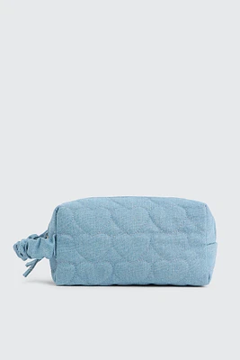 Ardene Kids Topstitched Heart Makeup Bag in Medium Blue | 100% Cotton/Polyester
