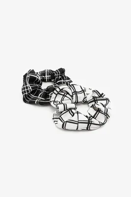 Ardene 2-Pack Checkered Scrunchies in Black | Polyester