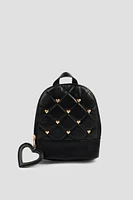 Ardene Kids Studded Backpack with Mirror in Black | Faux Leather