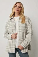 Ardene Oversized Plaid Shacket in Light Grey | Size | Polyester/Cotton/Viscose