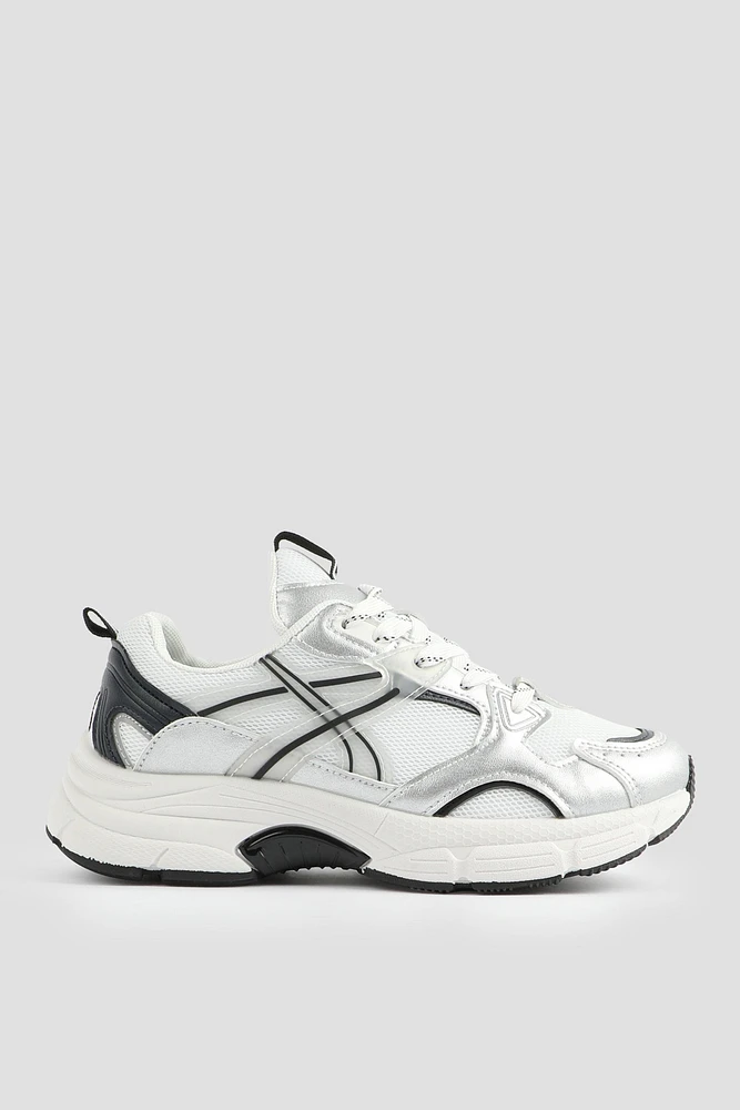 Ardene Chunky Lace Up Sneakers in White | Size | Faux Leather