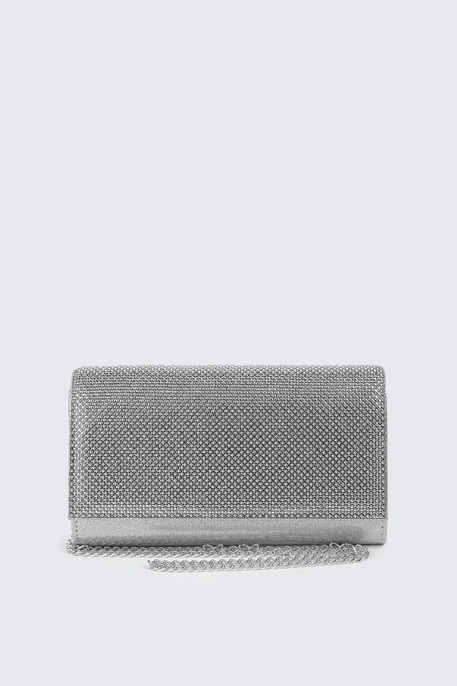 Ardene Embellished Satin Clutch in Silver | Polyester