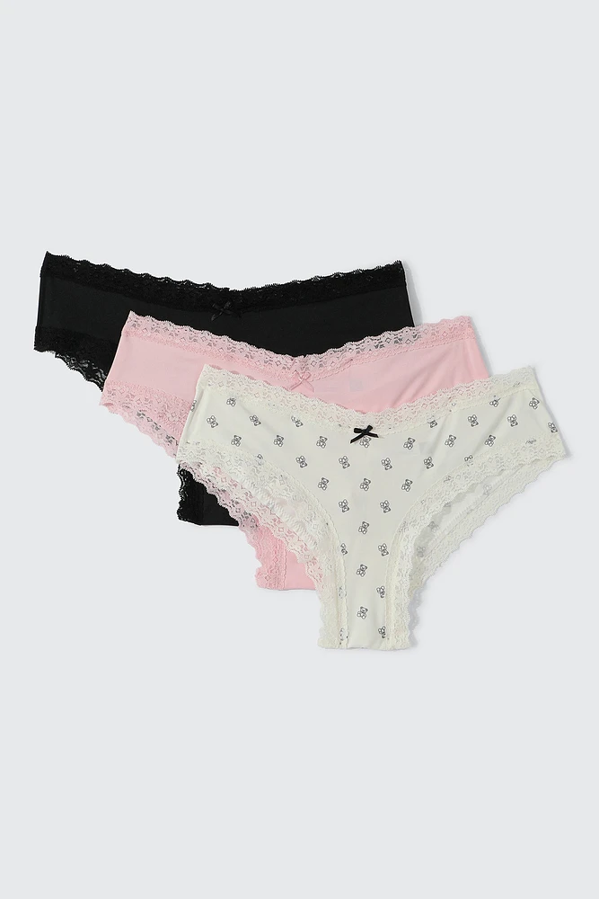 Ardene 3-Pack Microfiber Cheeky Panty Panties in Light | Size | Polyester/Spandex
