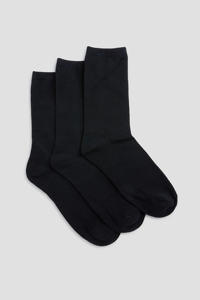 Ardene 3-Pack of Cotton Crew Socks in Black | Polyester/Cotton/Elastane