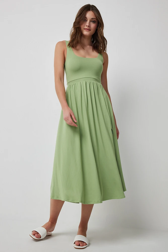 Ardene Super Soft Midi Dress with Slit in Light Green | Size | Polyester/Elastane