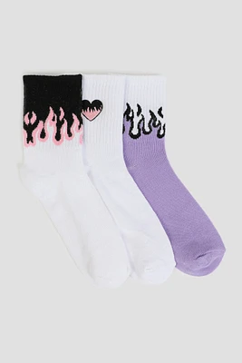 Ardene 3-Pack Flaming Demi-Crew Socks | Polyester/Spandex