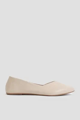 Ardene Classic Pointy Flats in Beige | Size | Faux Leather/Faux Suede