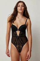 Ardene Lace & Mesh Push Up Teddie with Cutouts in | Size | Nylon/Elastane