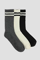 Ardene 3-Pack Rib Striped Crew Socks | Polyester/Spandex